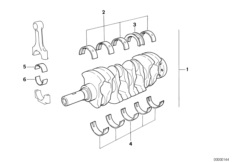 Коленчатый вал с вкладышами подшипников