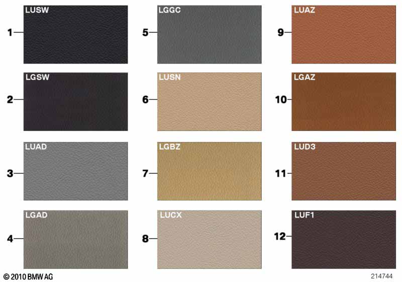 Страница с образцами, цвета кож.обивки