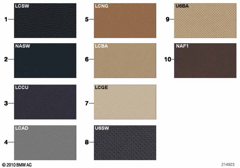 Страница с образцами, цвета кож.обивки