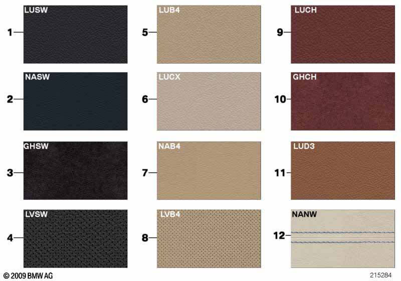 Страница с образцами, цвета кож.обивки