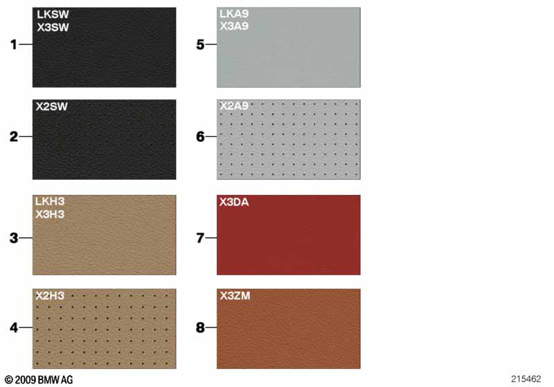 Страница с образцами, цвета обивки