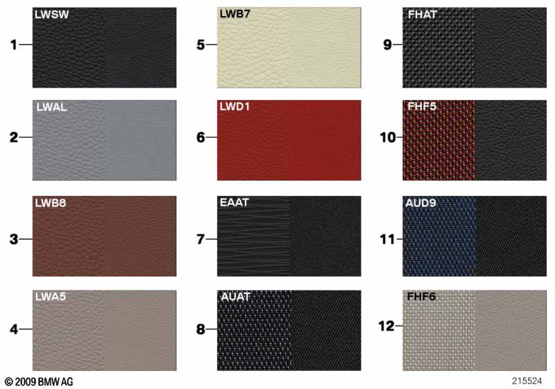 Страница с образцами, цвета обивки