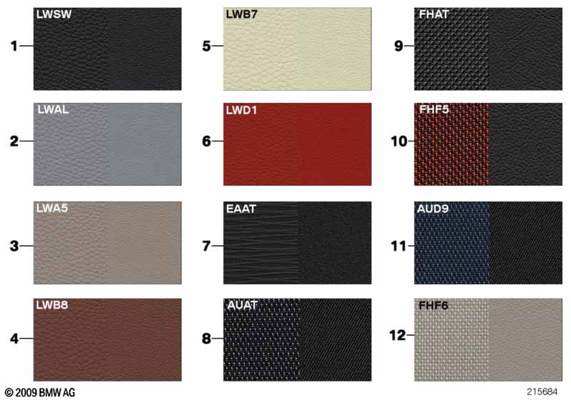 Страница с образцами, цвета обивки