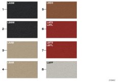 Страница с образцами, цвета кож.обивки