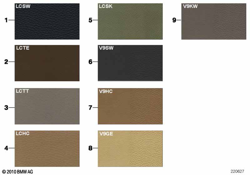 Страница с образцами, цвета кож.обивки