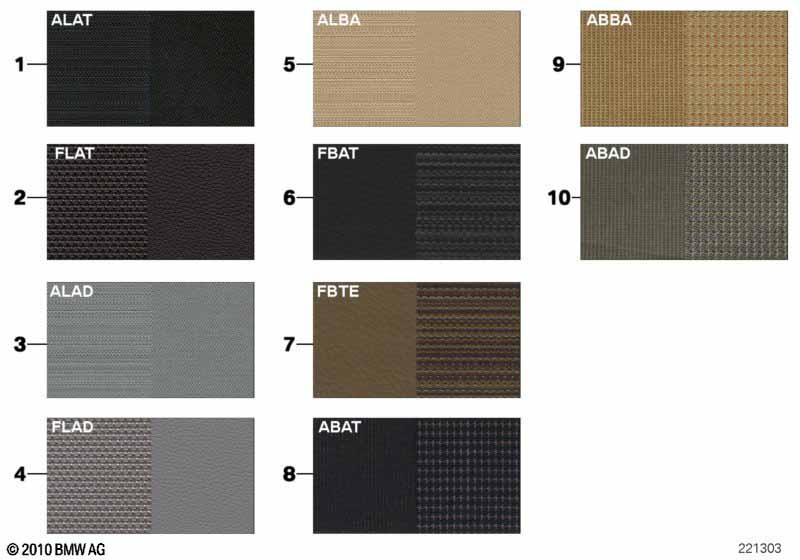 Образцовая сторона, цвета обивки, ткань