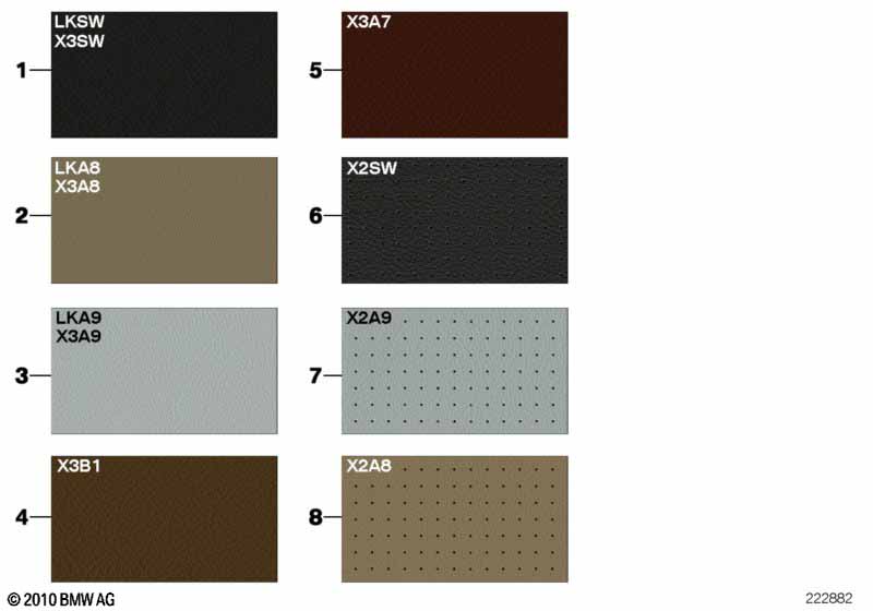 Страница с образцами, цвета кож.обивки