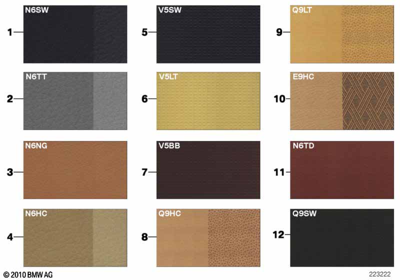 Страница с образцами, цвета кож.обивки