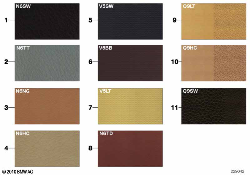 Страница с образцами, цвета кож.обивки