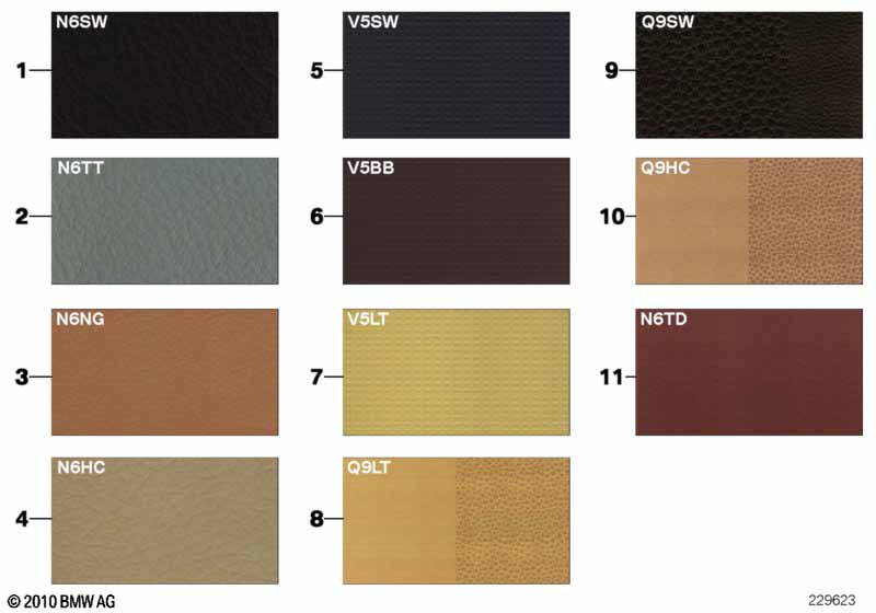 Страница с образцами, цвета кож.обивки