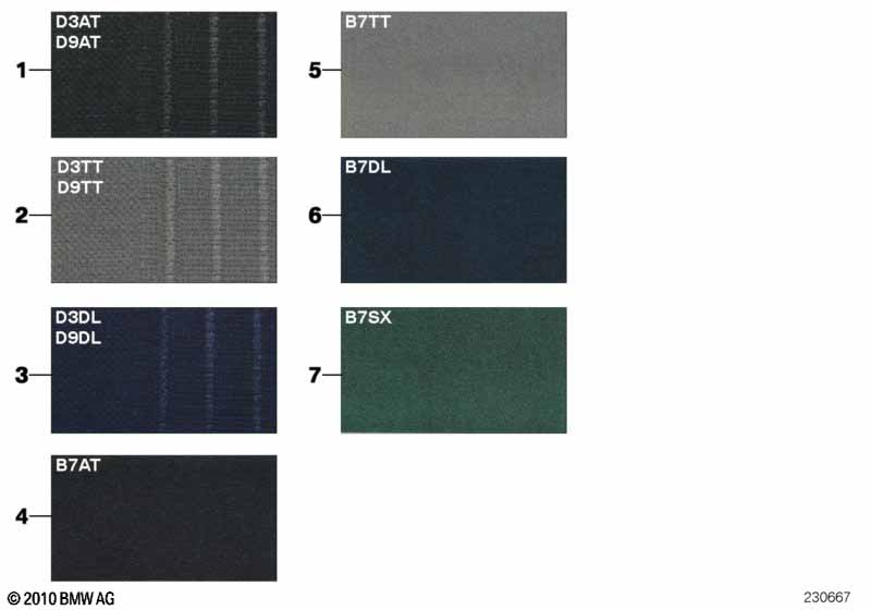 Образцовая сторона, цвета обивки, ткань