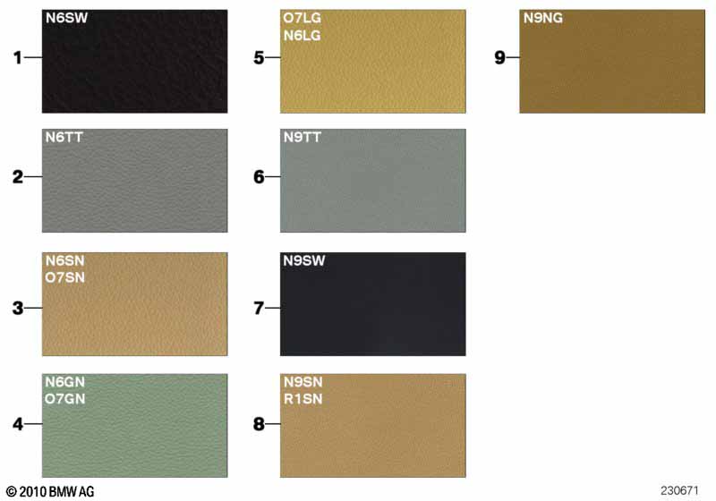 Страница с образцами, цвета кож.обивки