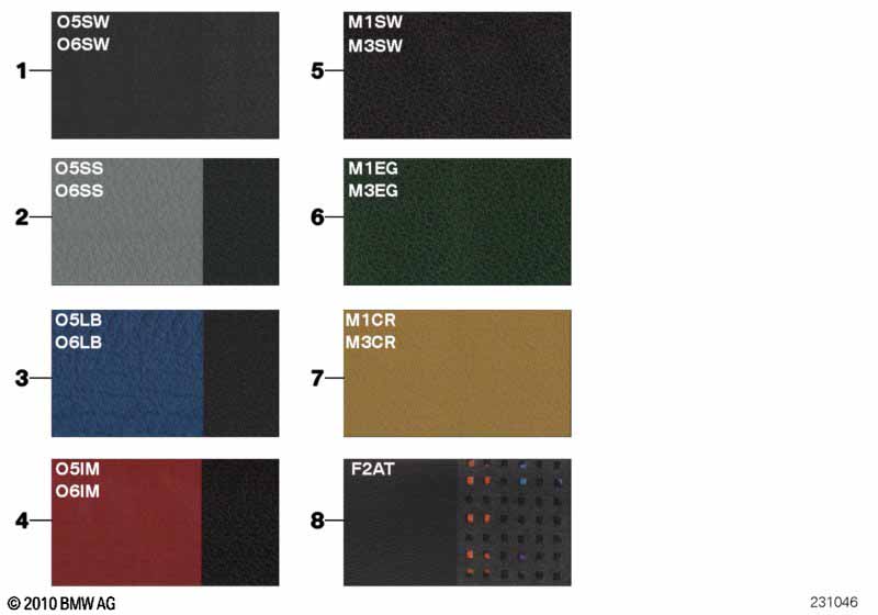 Страница с образцами, цвета кож.обивки