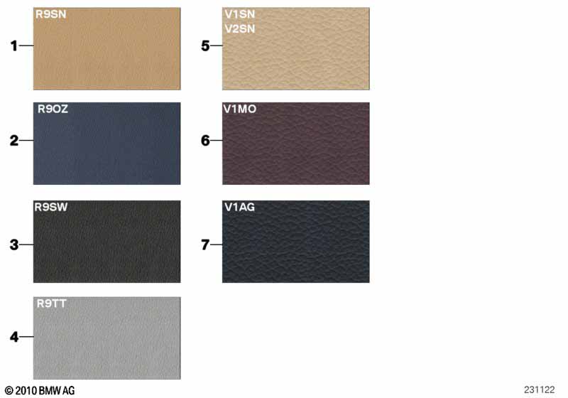 Страница с образцами, цвета кож.обивки