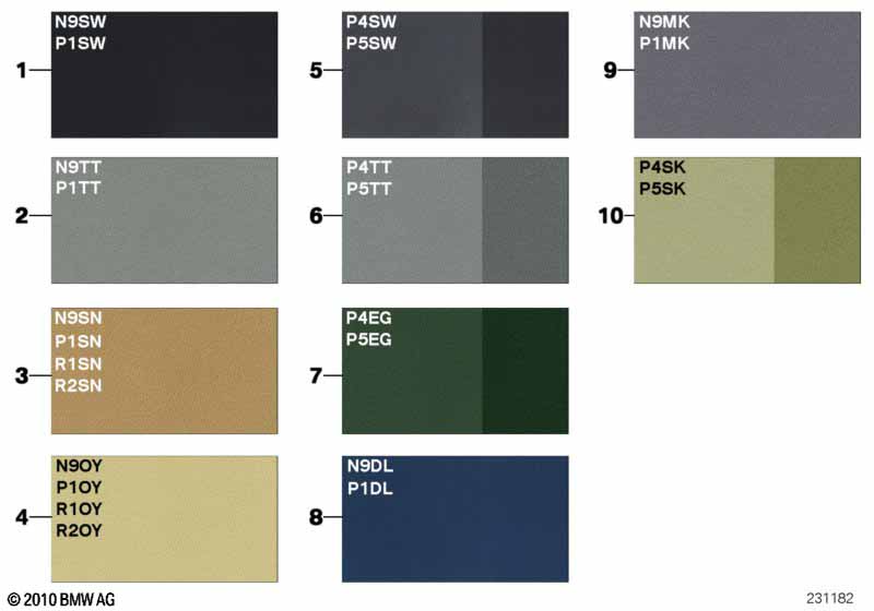 Страница с образцами, цвета кож.обивки