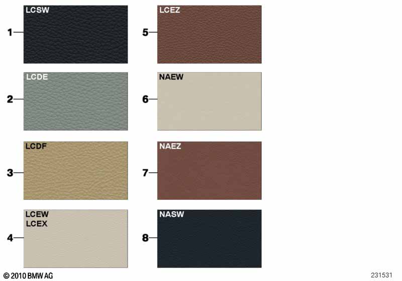 Страница с образцами, цвета кож.обивки