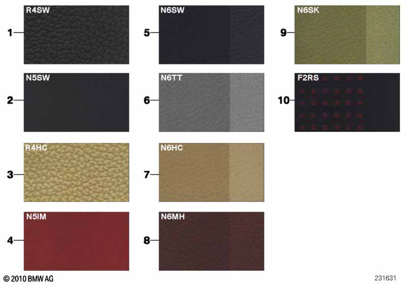 Страница с образцами, цвета кож.обивки