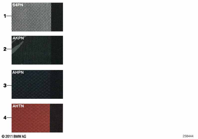 Образцовая сторона, цвета обивки, ткань