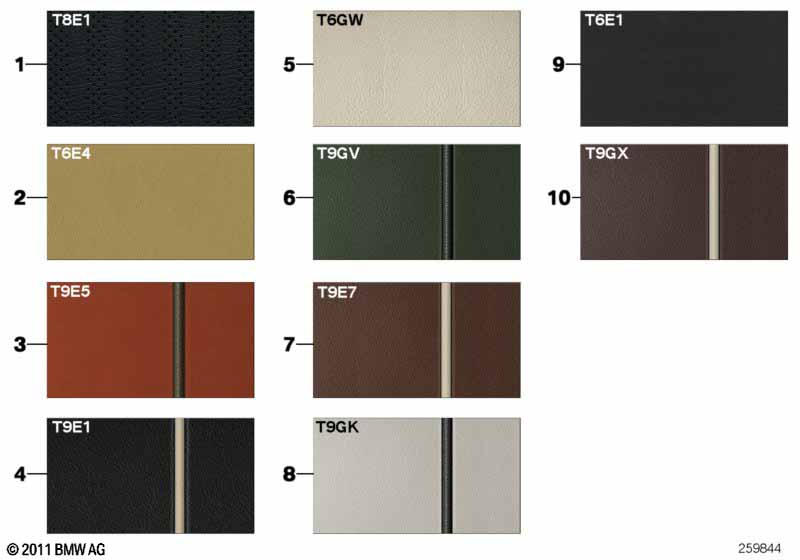 Страница с образцами, цвета кож.обивки