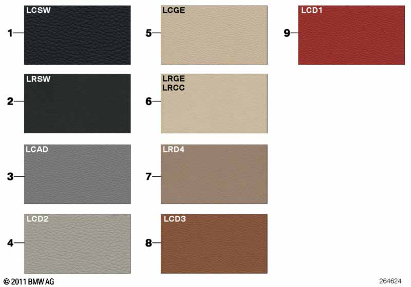 Страница с образцами, цвета кож.обивки