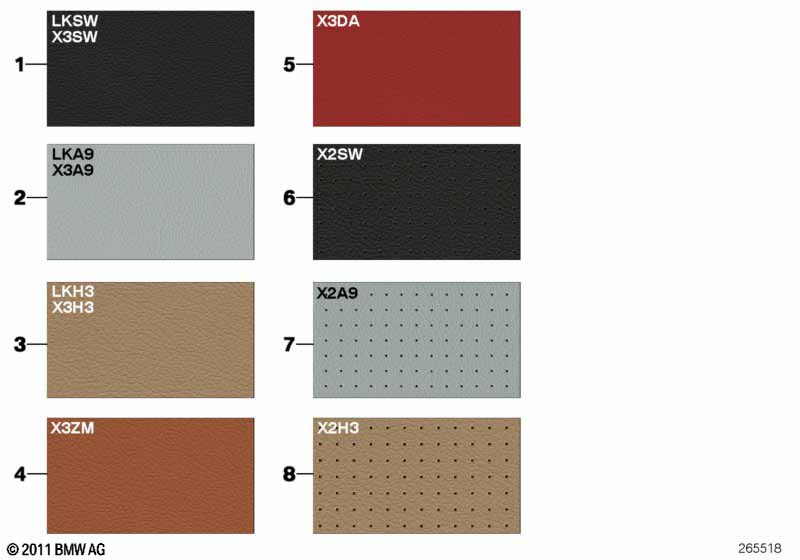 Страница с образцами, цвета кож.обивки