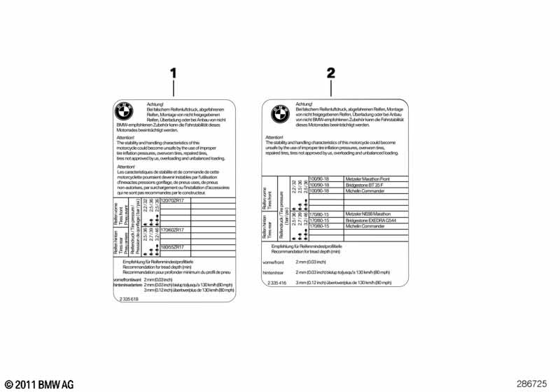 Шильдик "Bereifung"