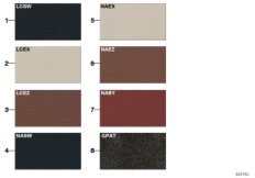 Страница с образцами, цвета кож.обивки