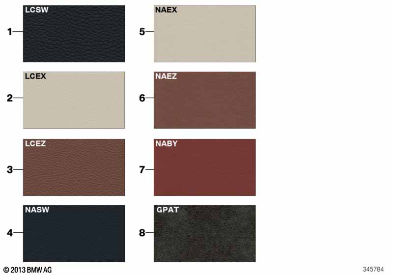 Страница с образцами, цвета кож.обивки