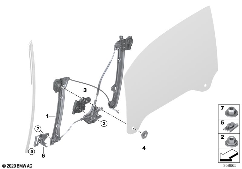 Механизм перемещения стекла двери Пд