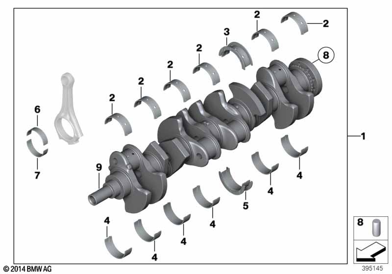 Коленчатый вал с вкладышами подшипников