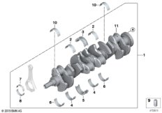 Коленчатый вал с вкладышами подшипников