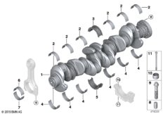 Коленчатый вал с вкладышами подшипников
