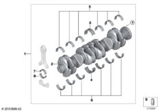 Коленчатый вал с вкладышами подшипников