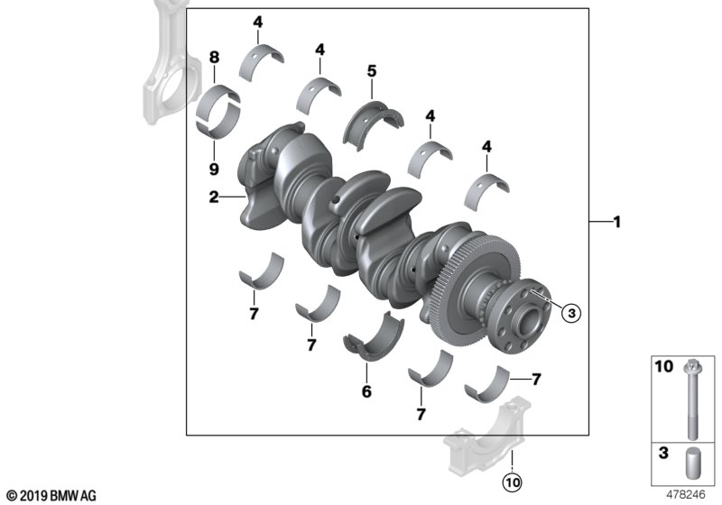 Коленчатый вал с вкладышами подшипников