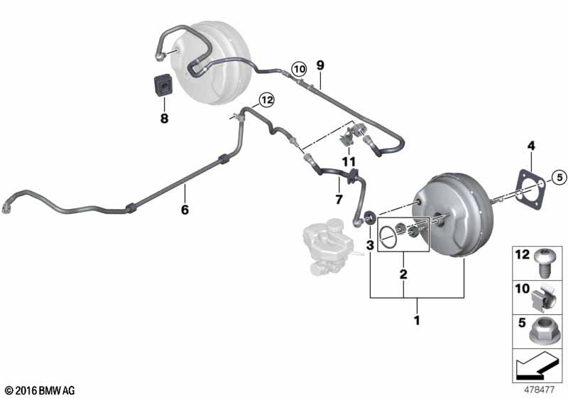 F90/G12/G30/G31/G32	 Вакуумный усилитель тормозов.