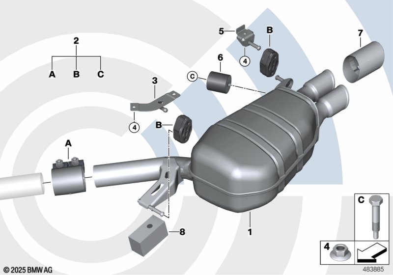 Задний глушитель и монтажный комплект