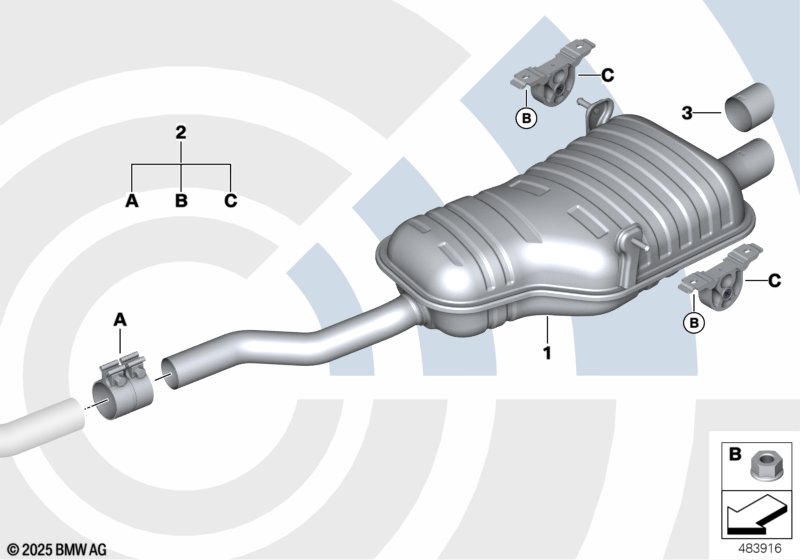 Задний глушитель и монтажный комплект