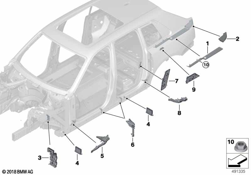 Детали из шумопогл.матер.в полост.боков.
