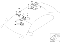 Светильники освещения салона в потолке