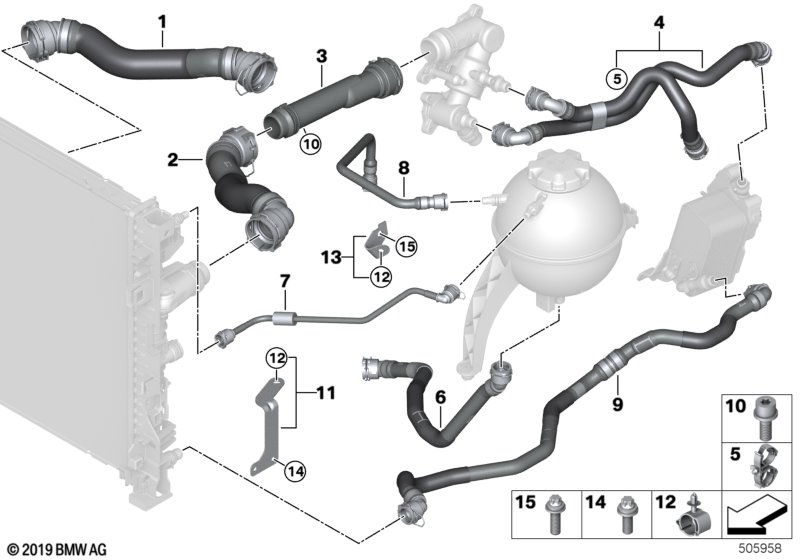 G01/G02/G05/G06/G07 Шланг радиатора B57/XD5T