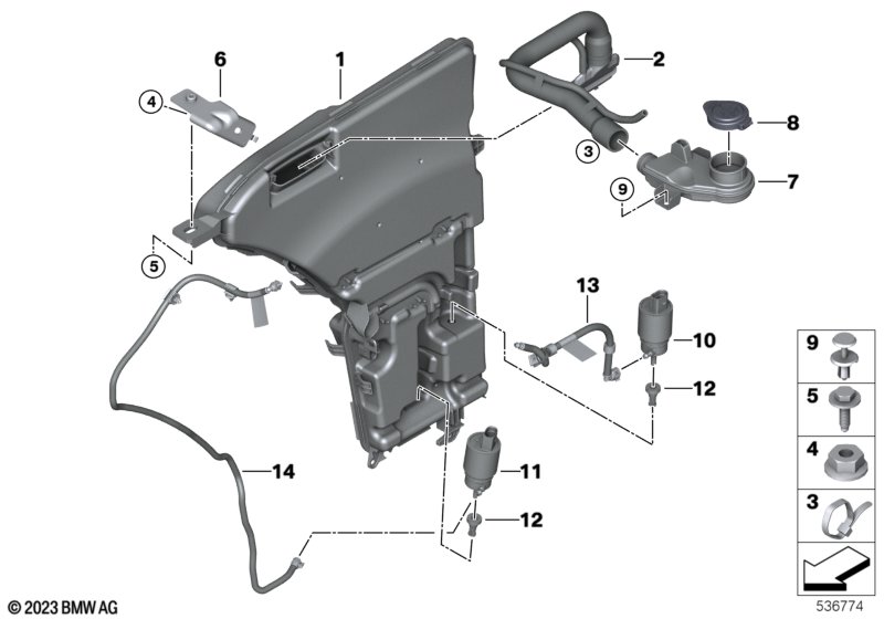 Детали бачка стеклоомывателя