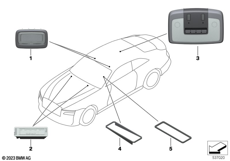Плафоны освещения салона, световоды