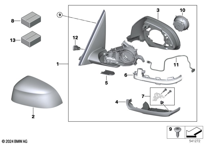 G01 левое зеркало под асисстенты черное глянцевое