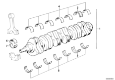 Коленчатый вал с вкладышами подшипников