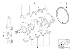 Коленчатый вал с вкладышами подшипников